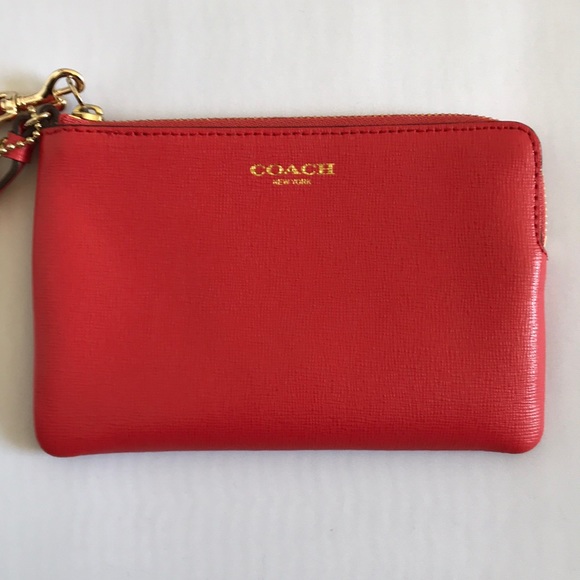 Coach Handbags - Coach Leather Wristlet Zipper Closure Orange